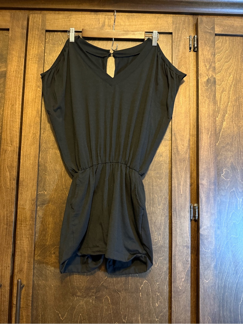 Black Cold-Shoulder Romper with Cinched Waist